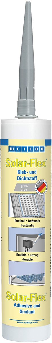 WEICON Solar-Flex 290 ml, weerbestendige solarlijm voor zonne- en fotovoltaïsche installaties, MS-polymeerbasis, grijs