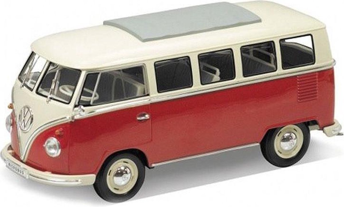 1963 Volkswagen T1 Bus (Rood/Wit) 1/24 Welly
