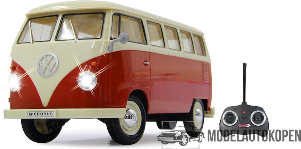 1963 Volkswagen TI Bus (Rood/Wit) (Radiografisch Bestuurbaar) 1/16 Welly - Modelauto - Schaalmodel - Model auto - RC Remote Car - Miniatuurautos - Miniatuur auto