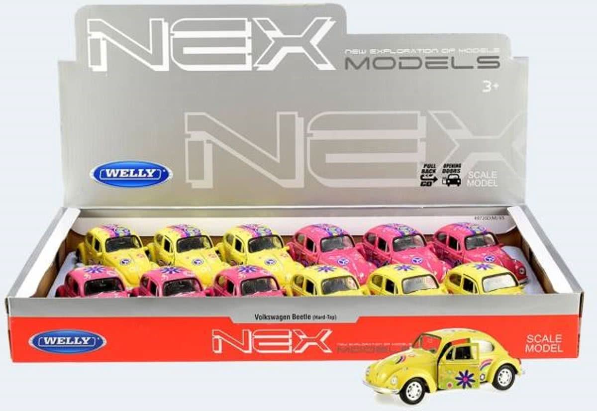 Collection Display 12 Welly 42343 VW Beetle Flower Power 4-ass.