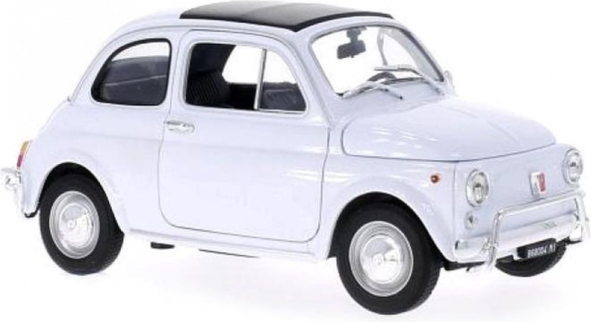 Modelauto Fiat 500 Nuova 1957 wit 16 x 7 x 7 cm - Schaal 1:18 - Speelgoedauto - Miniatuurauto