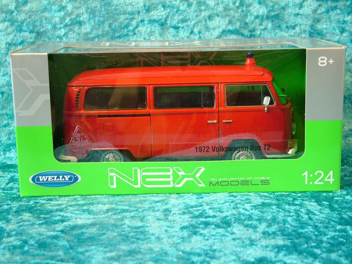 VW Volkswagen Brandweer Bus T2 1972 modelauto in doos - Welly 1:24