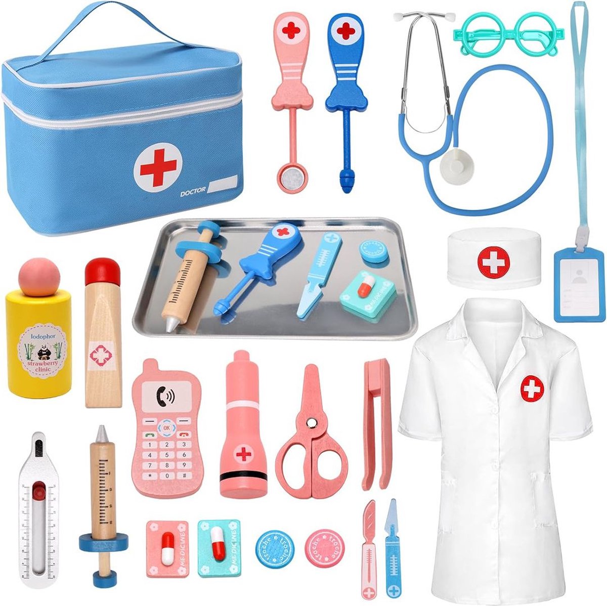 Dokterset Speelgoed - Dierenarts Speelgoed - Dokterset - Kinderspeelgoed voor Jongens en Meisjes - Vanaf 2 Jaar geschikt voor 3, 4, 5 en Ouder - Doktersjas Kind - Blauwe Koffer
