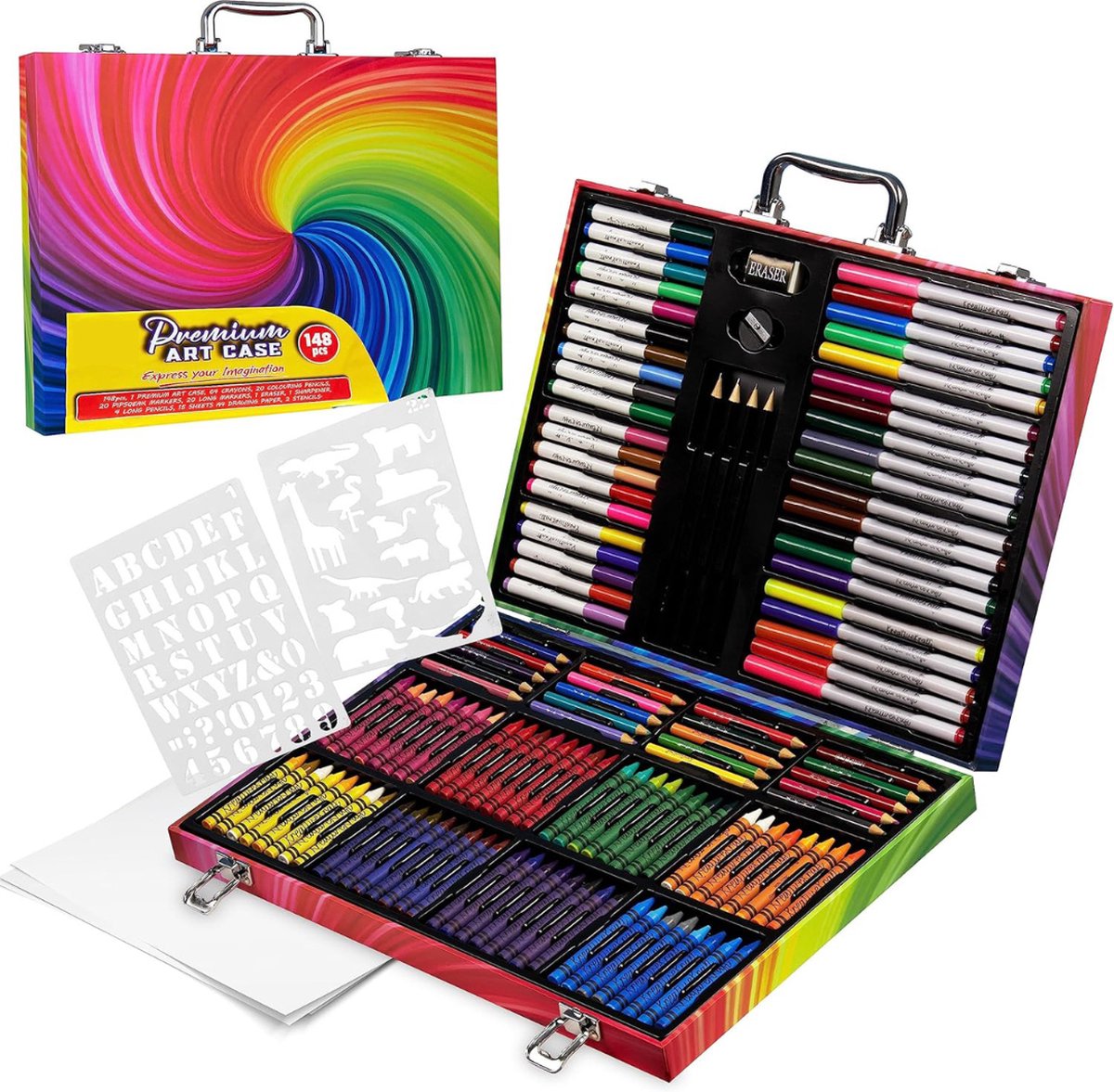 White-Label® Tekenkoffer Kinderen - Tekendoos - Kleurpotloden - Stiften - Multikleur