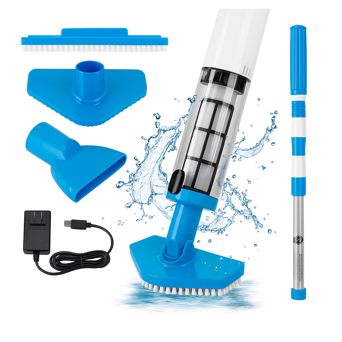 3-in-1 Draadloze Oplaadbare Zwembadstofzuiger – Handheld Zwembadreiniger voor Spa, Jacuzzi & Badkuip – Stofzuiger - Verwijdert Zand, Bladeren & Puin