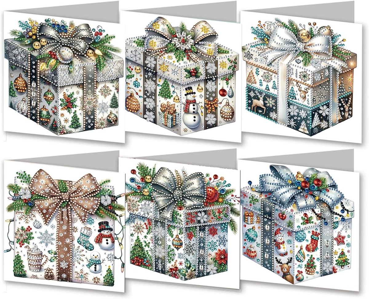 6-delige DIY Diamond Painting Kerstkaarten – Wenskaarten met Enveloppen – Cadeau Design Kerst – Diamant Knutselpakket – Complete Set – Creatief Kerstcadeau – 6 Stuks