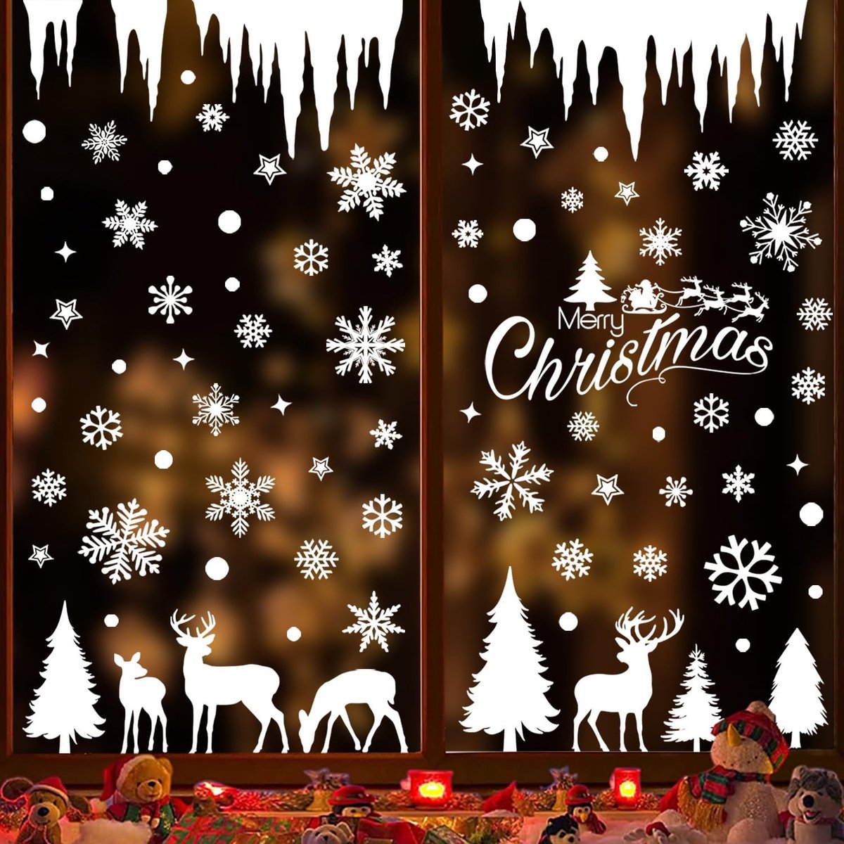 Kerst Raamstickers 214 Stuks – 9 Vellen Kerst Raamdecoratie 20x30 cm – Herbruikbare Afneembare PVC Stickers – Dubbelzijdig en Herbruikbaar – Kerstversiering Voor Ramen & Deuren – Winterdecoratie – Feestdecoratie Kerstmis
