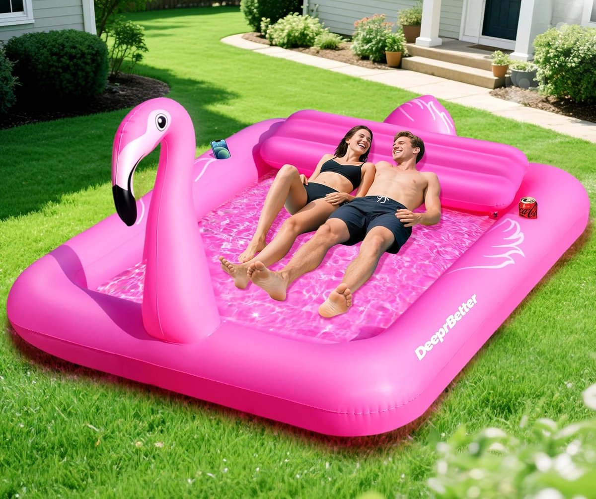 XXL Flamingo Luchtmatras 205x150 cm – Groot Opblaasbaar Watermatras met Kussen & Bekerhouder – Zwembad Luchtbed voor 2 Personen – Flamingo Zwemmatras voor Volwassenen