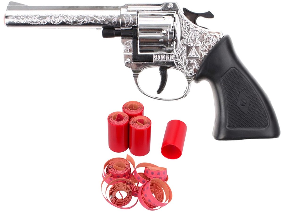 Cowboy speelgoed revolver/pistool set - kunststof - 6x 8 shots ringen - 96 shots in de sett
