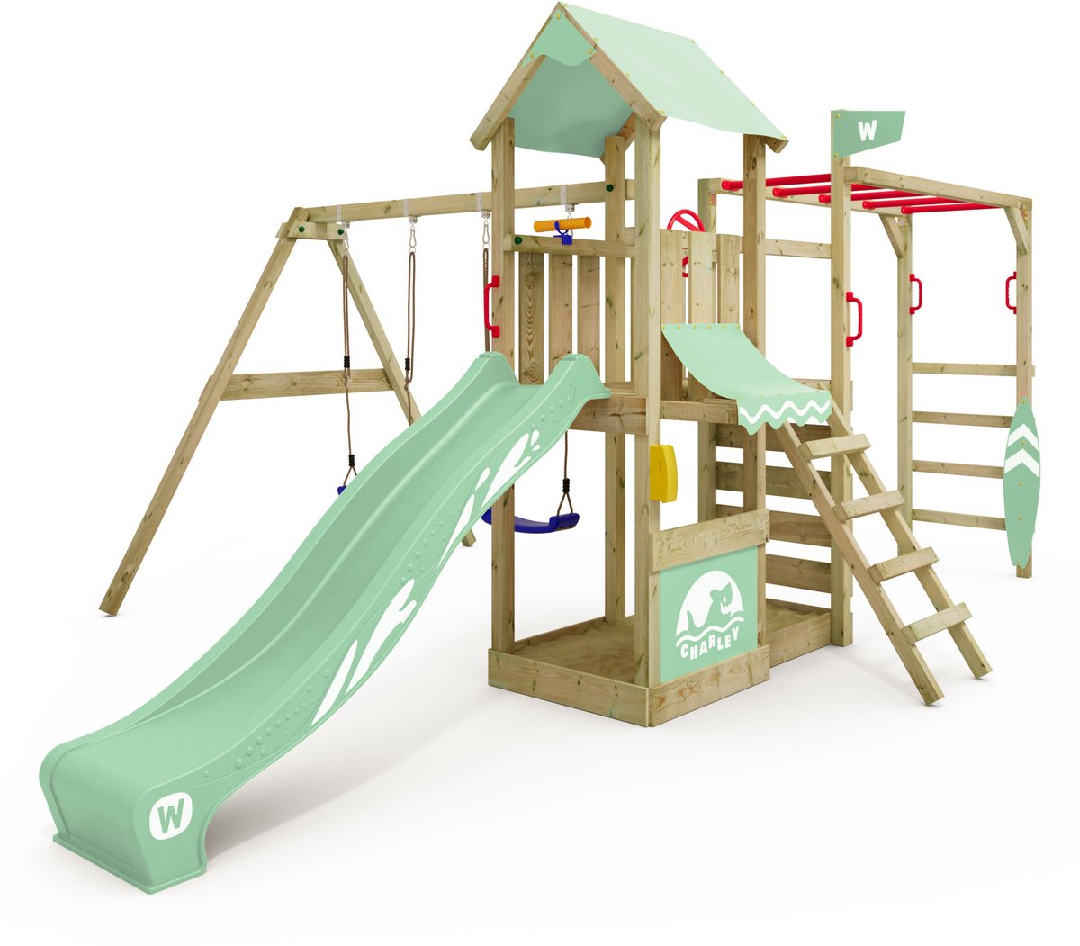 Speeltoestel met glijbaan en apenladder Wickey Smart Baboon - Pastelgroen