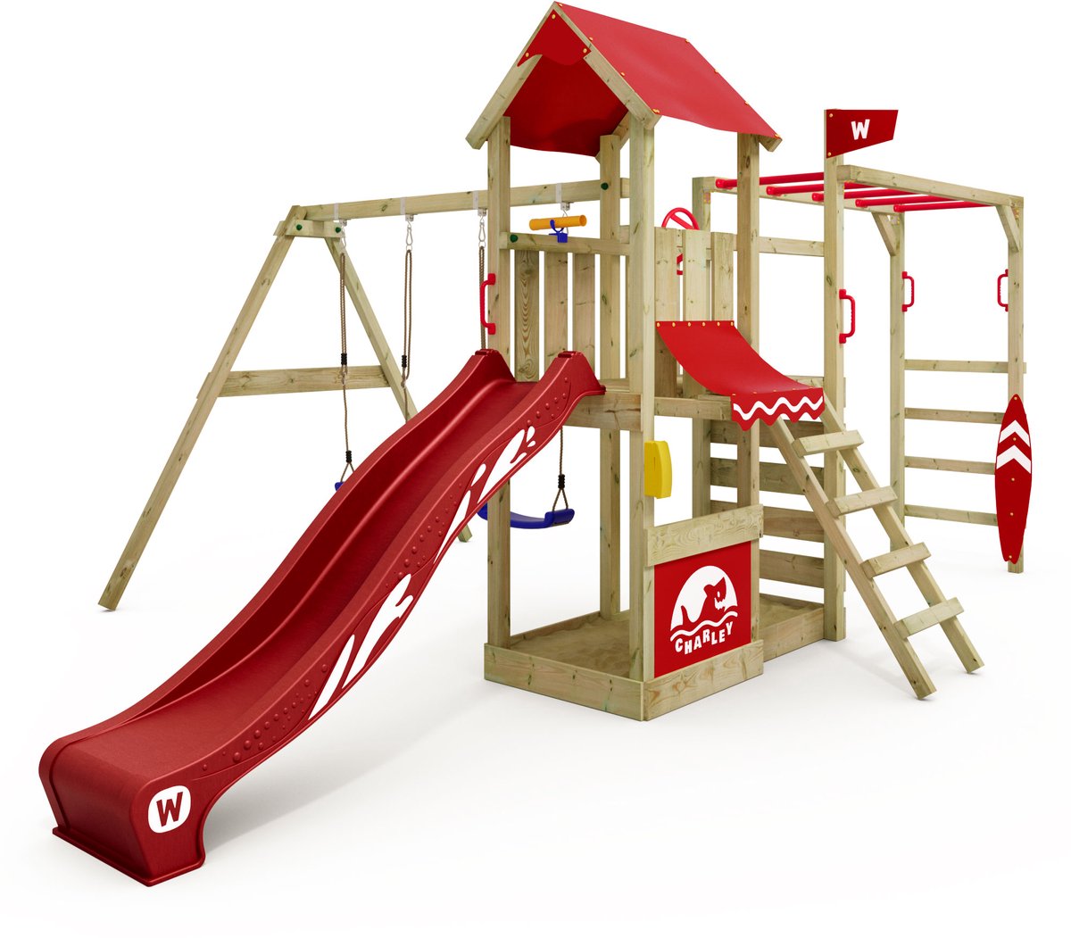 Speeltoestel met glijbaan en apenladder Wickey Smart Baboon - Rood