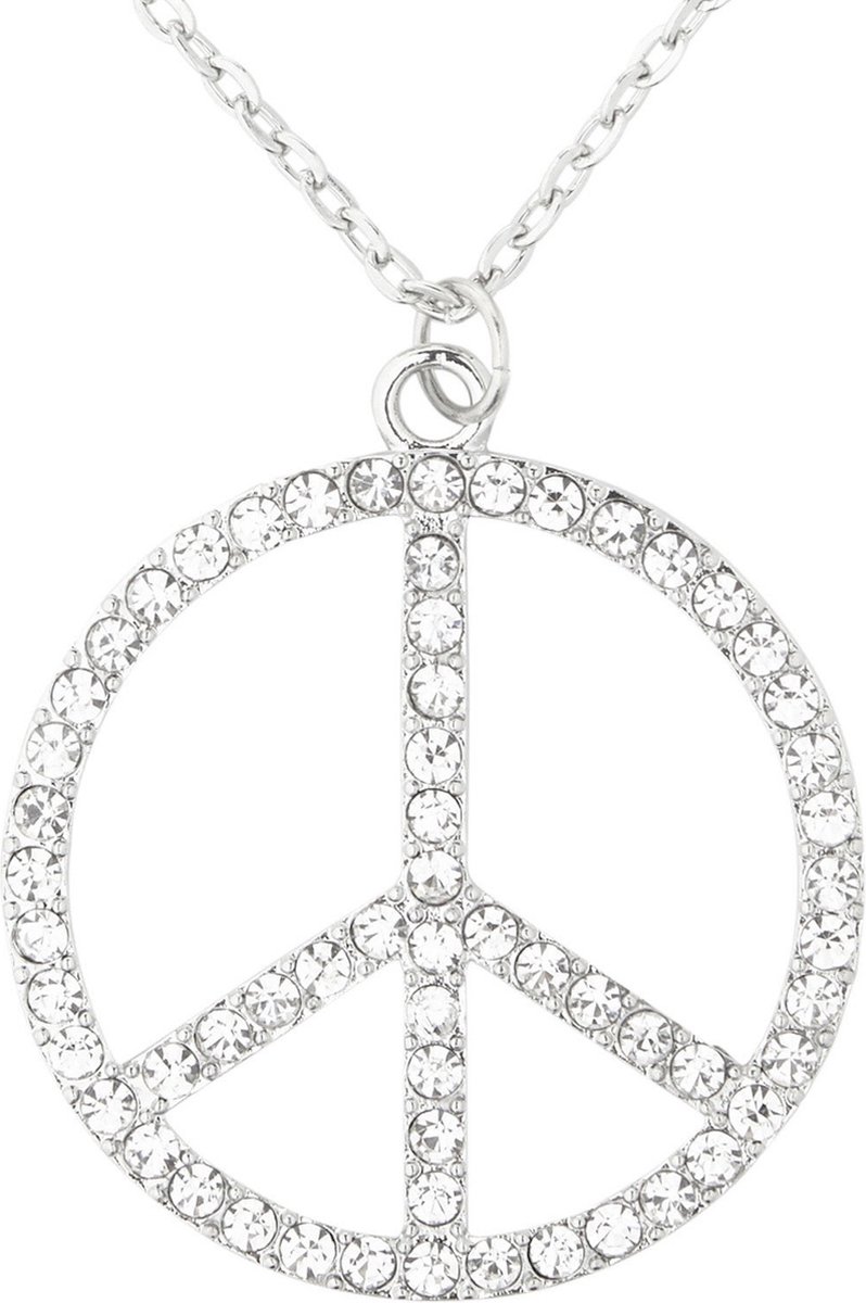 Hippie Flower Power Sixties sieraden peace teken strass ketting
