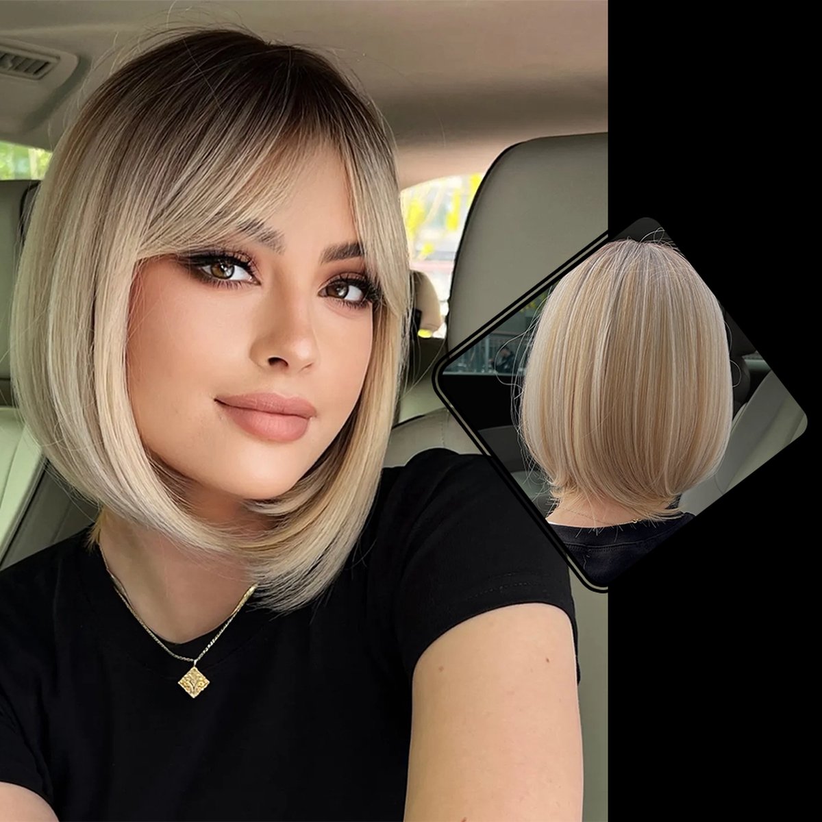 Blonde Pruik - Pruiken Dames Kort Haar - Wig - Haarstuk met net - 40 cm