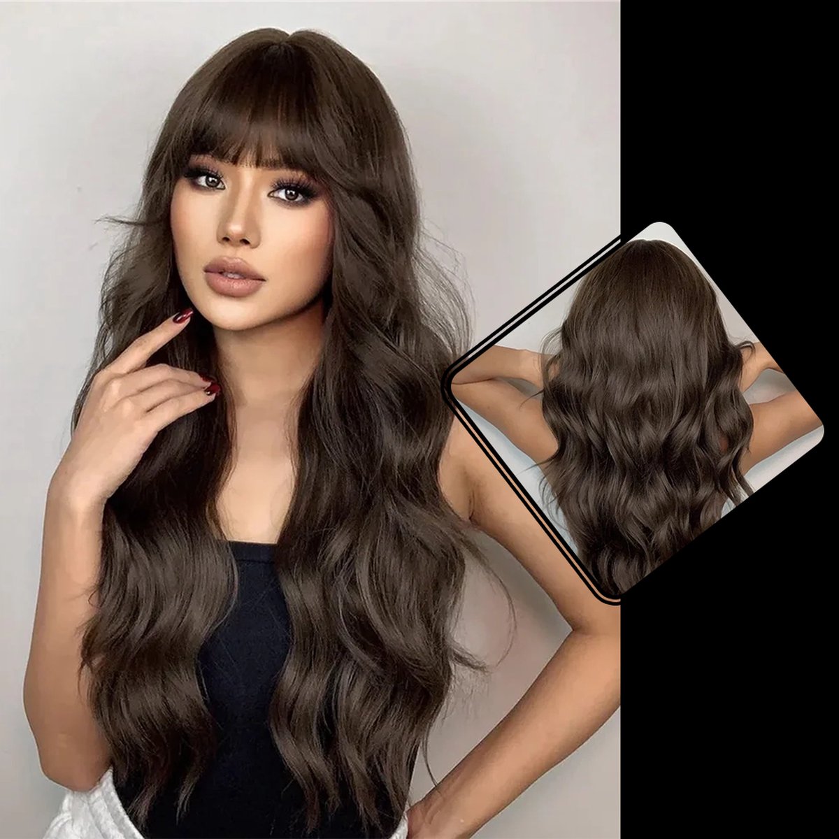 Pruik - Dames pruiken - Wig - Verstelbaar - Lang Golvend Haar - Bruin - 70 cm