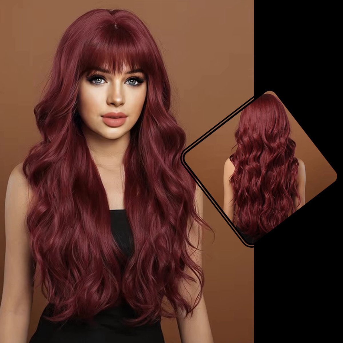 Rode pruik dame - Pruiken halloween thema - wijnrood damespruik - Inclusief haarnetje en wasbaar - 65 cm