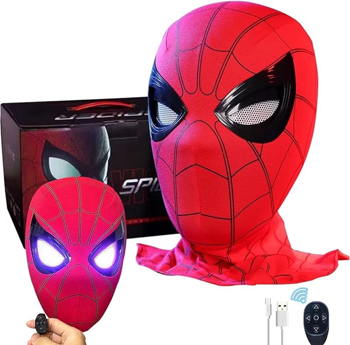 Spiderman mask met bewegende ogen - met lichtgevende ogen en inclusief afstandbediening