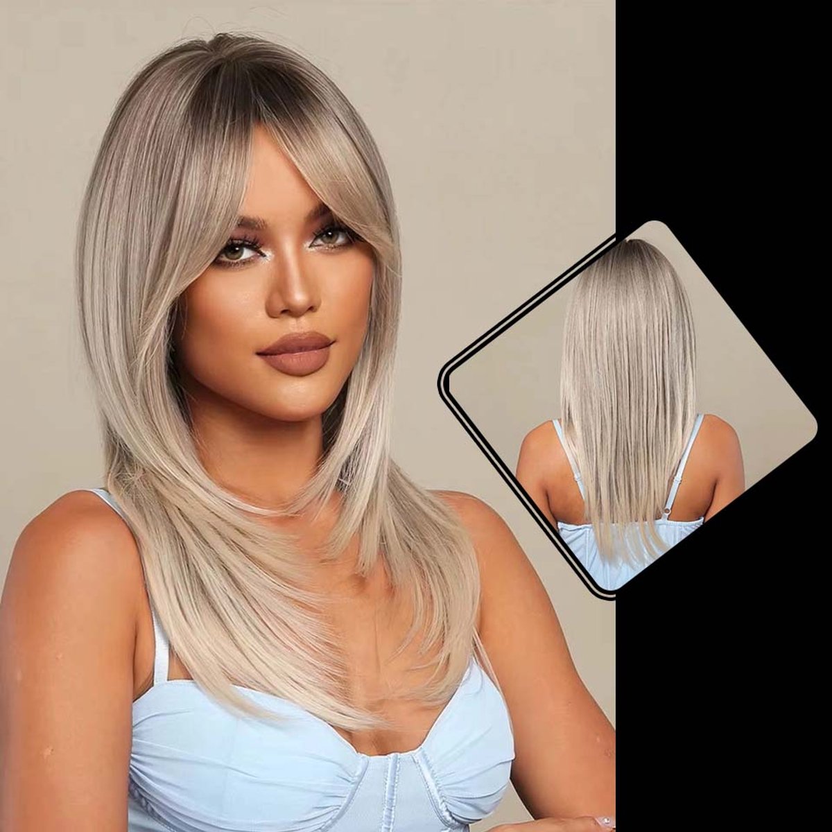 Wigs & More - Blonde Pruik Blond - Pruiken Dames Lang Haar - Wig - Haarwerk - Wasbaar - Platinum Blond - 60 cm