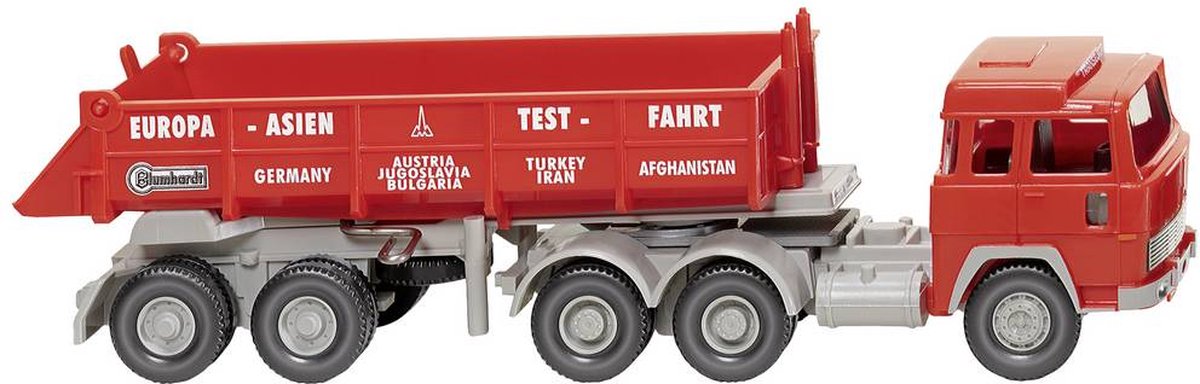 Wiking 067708 H0 Vrachtwagen Magirus Deutz Achterkippersatteltrein 235 D „testrit Europa-Azië”