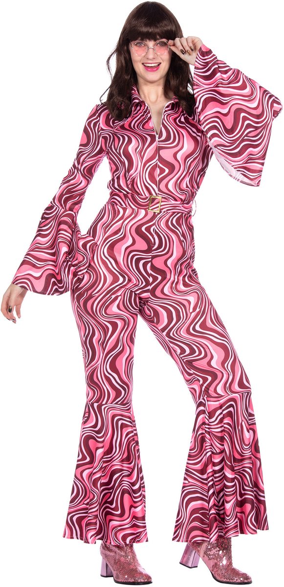 70s Catsuit Disco Diva Roze - Maat 42