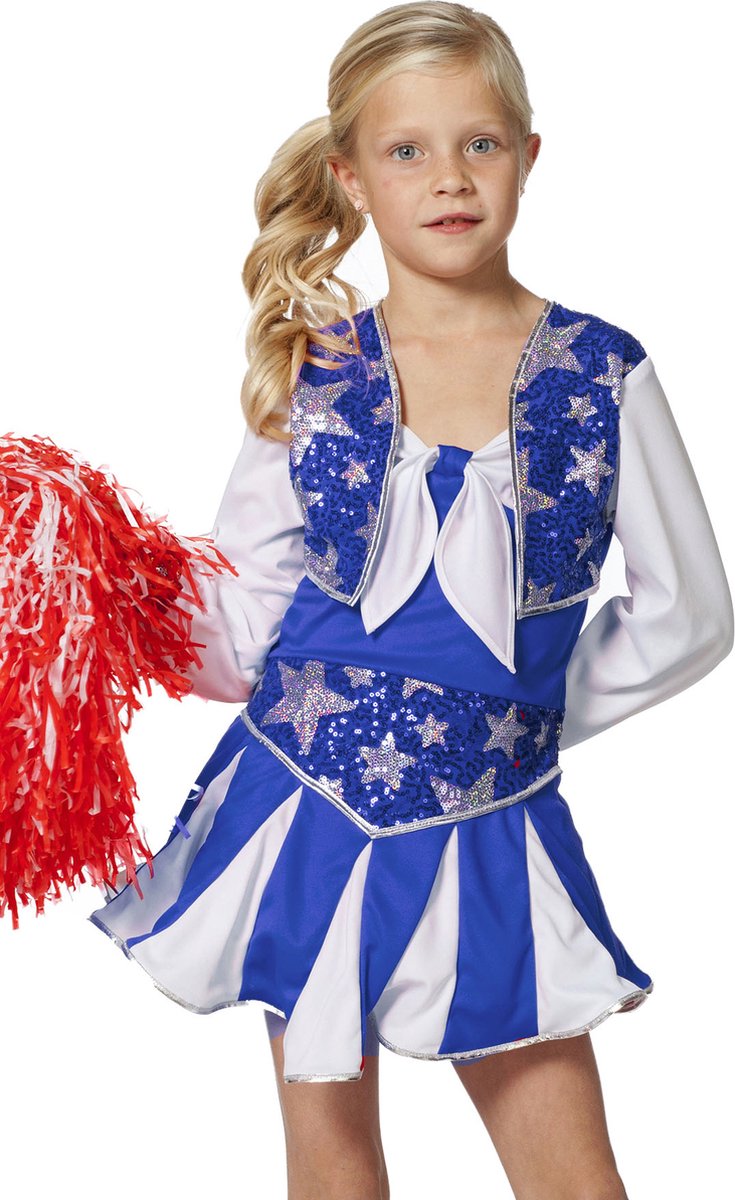Cheerleader Jurk Kind Blauw - Maatkeuze: Maat 152