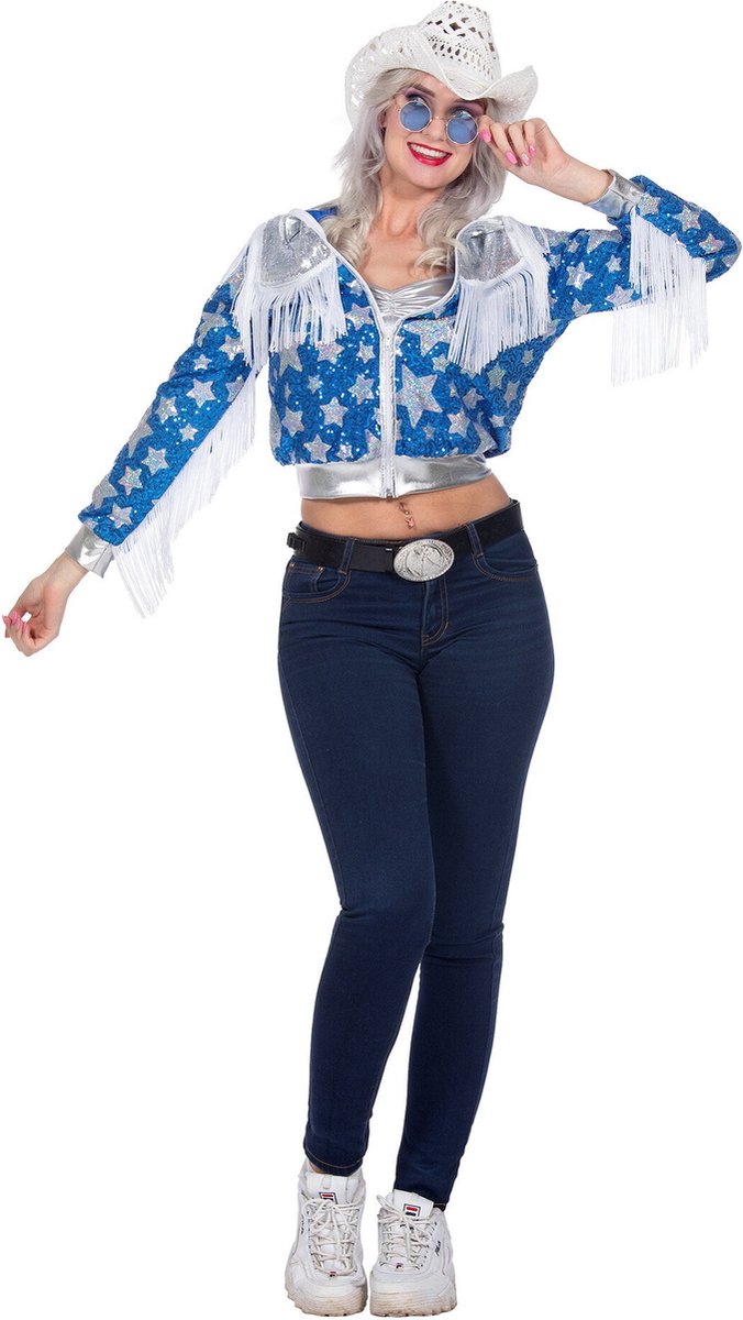 Glamorous Pailletten Jasje Sterren Vrouwen Blauw - Maat M