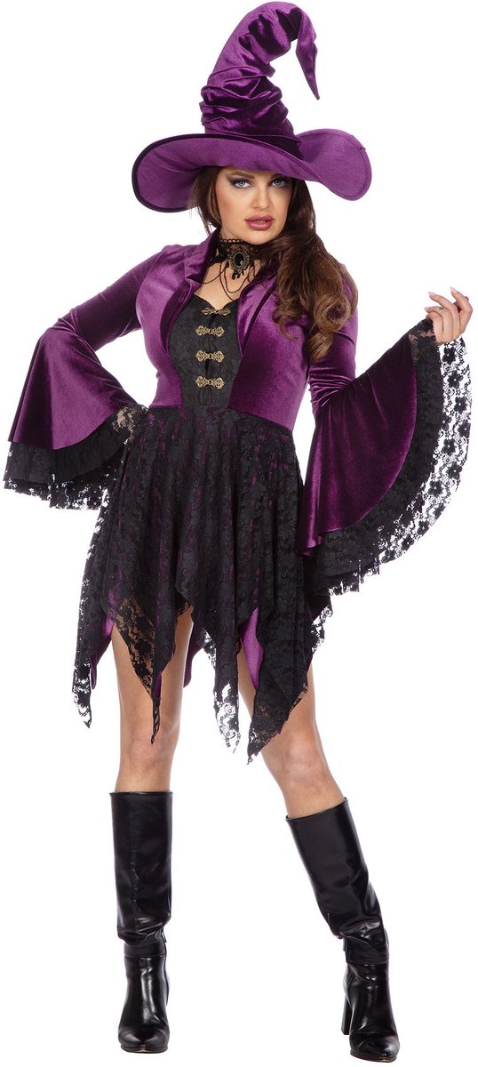Heksenjurk Velvet Luxe Paars - Halloween Kostuum - Dames - Maat XXL