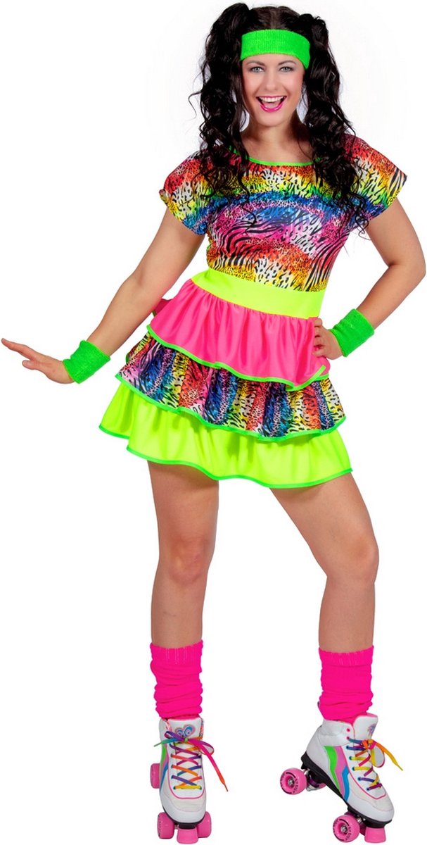 Jurk 80s Neon Tijgerprint Dames - Maat 38