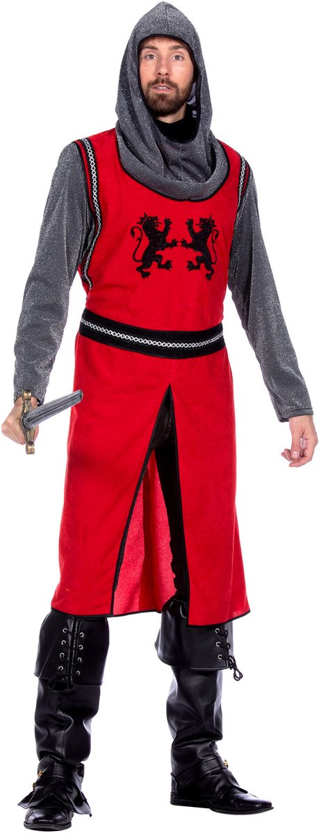 Middeleeuwse Ridder Kostuum Rood/Grijs Premium - Maat M