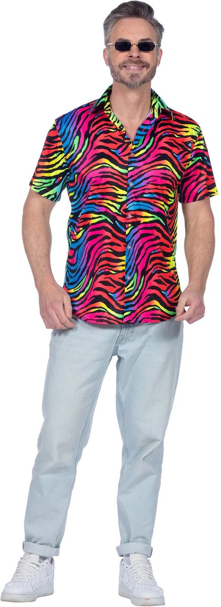 Party Blouse Heren Neon Zebra - Maat L