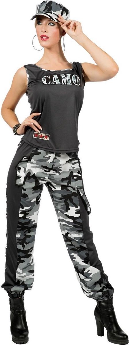 Soldaat Camouflage Kostuum Vrouw Grijs - Maat 40