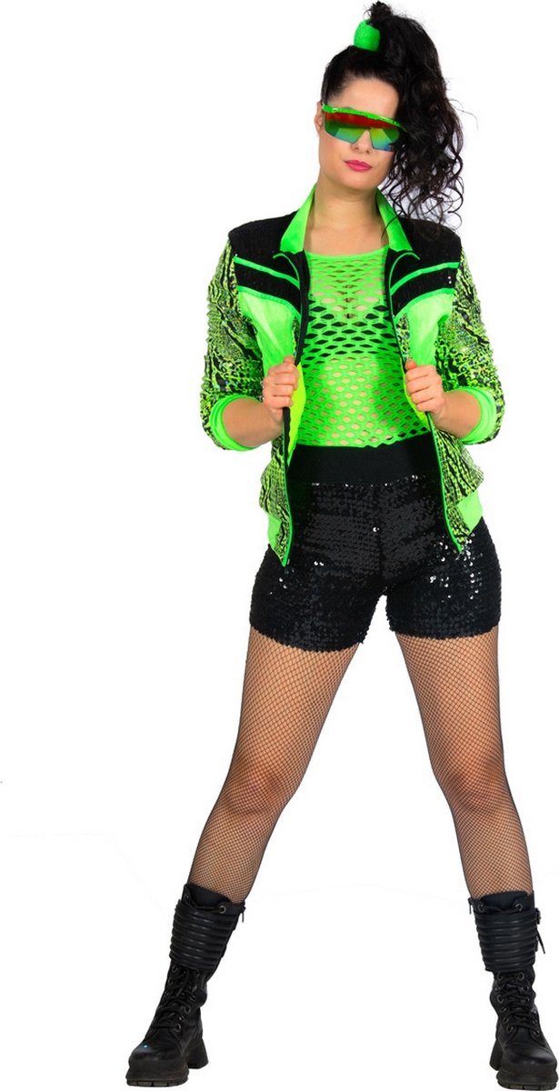 Wilbers - Jaren 80 & 90 Kostuum - Trainingsjack Niet Te Missen Neon Groen Shanaya Vrouw - groen - Maat 38 - Carnavalskleding - Verkleedkleding