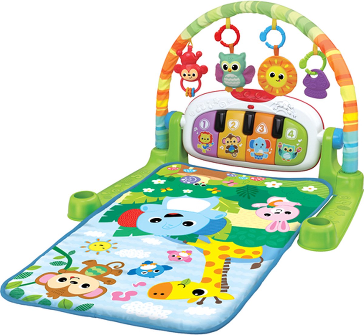 WINFUN Jungle Pals Kick N Play Musical Gym met 5 manieren om te spelen: liggen en spelen, trappen en spelen, buiktijd, zitten en spelen en meeneemplezier