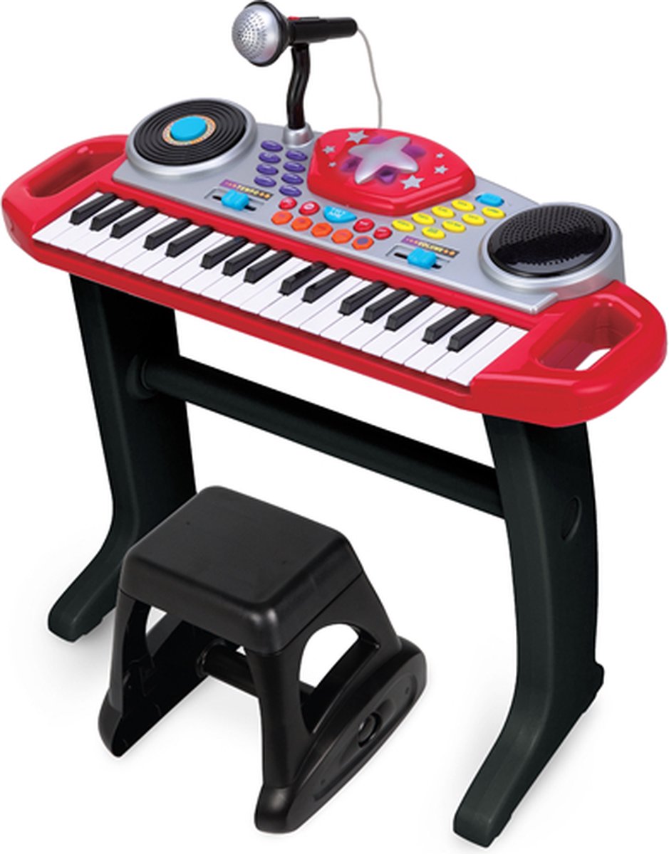 WINFUN Keyboard Rock Star Set (ROOD) met 37 toetsen, knipperende lichten en DJ-scratpad