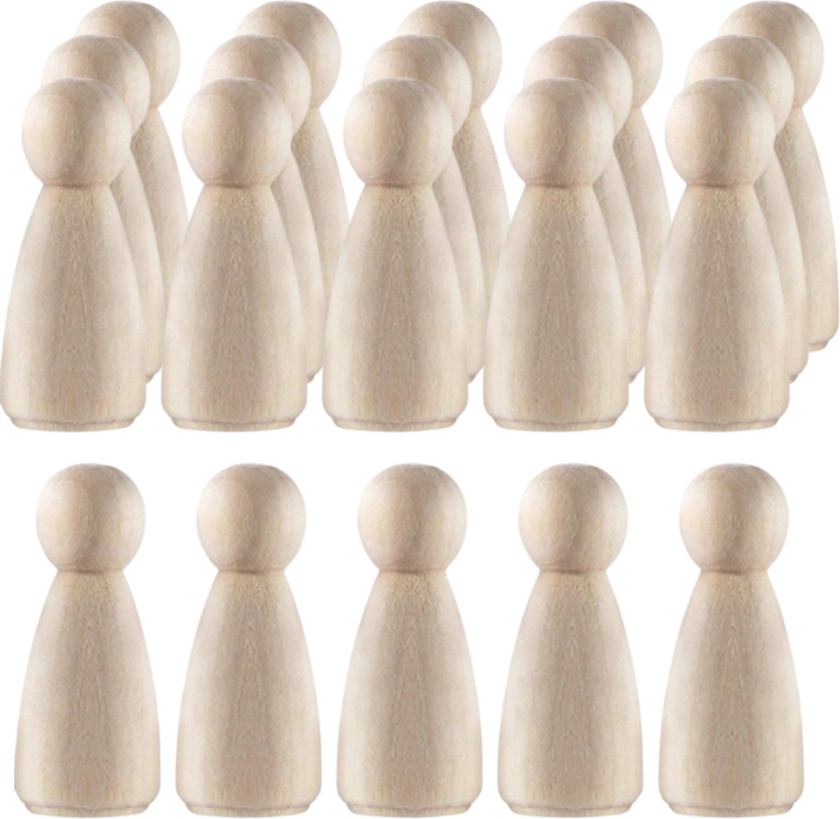20 Blanco Houten Pionnen - 6.5 CM - Vrouwtjes/Poppetjes/Peg dolls - DIY