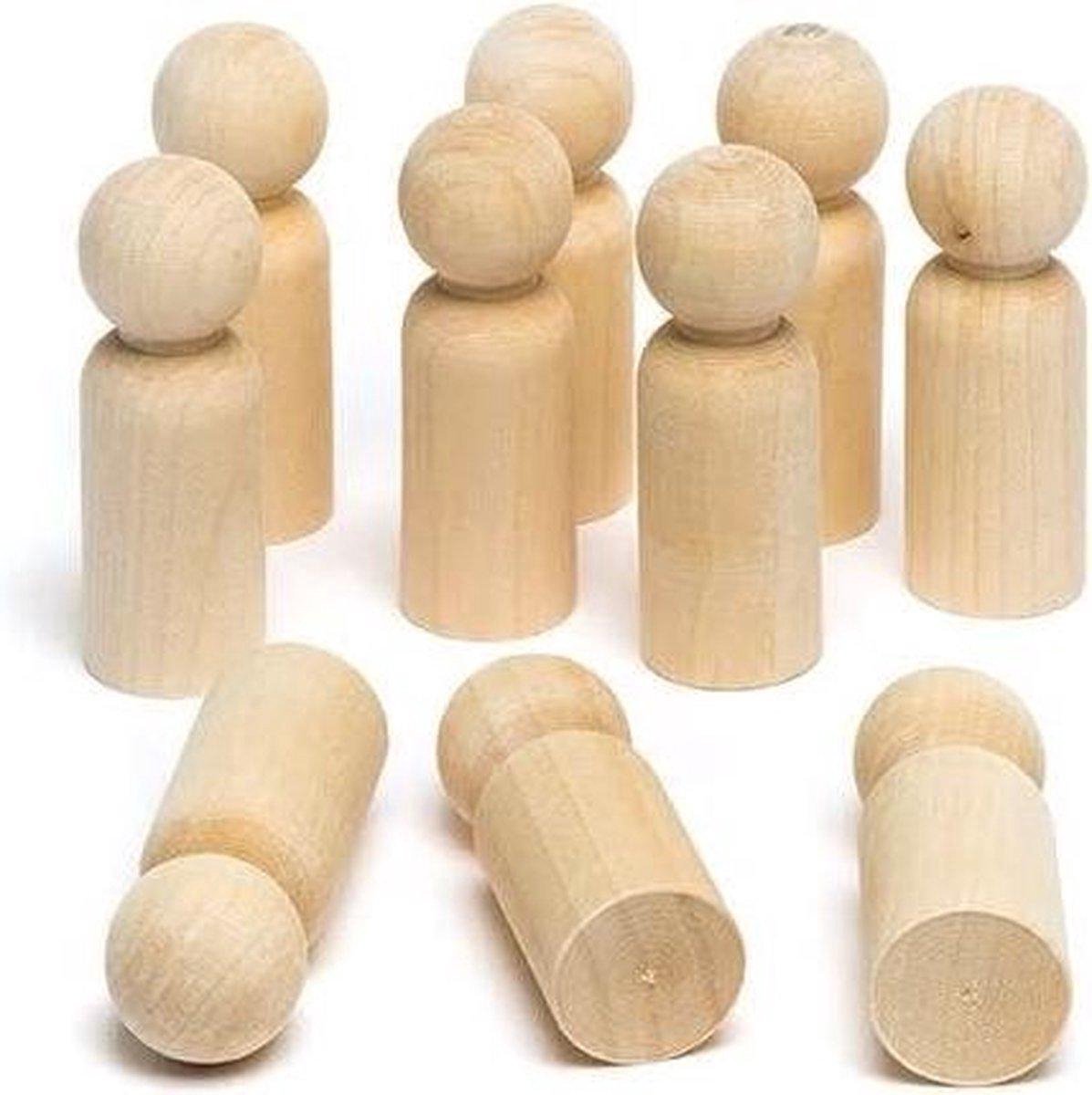 20x Houten Pion - groot formaat 5CM - Mannetjes Pionnen - Peg Dolls/Poppetjes