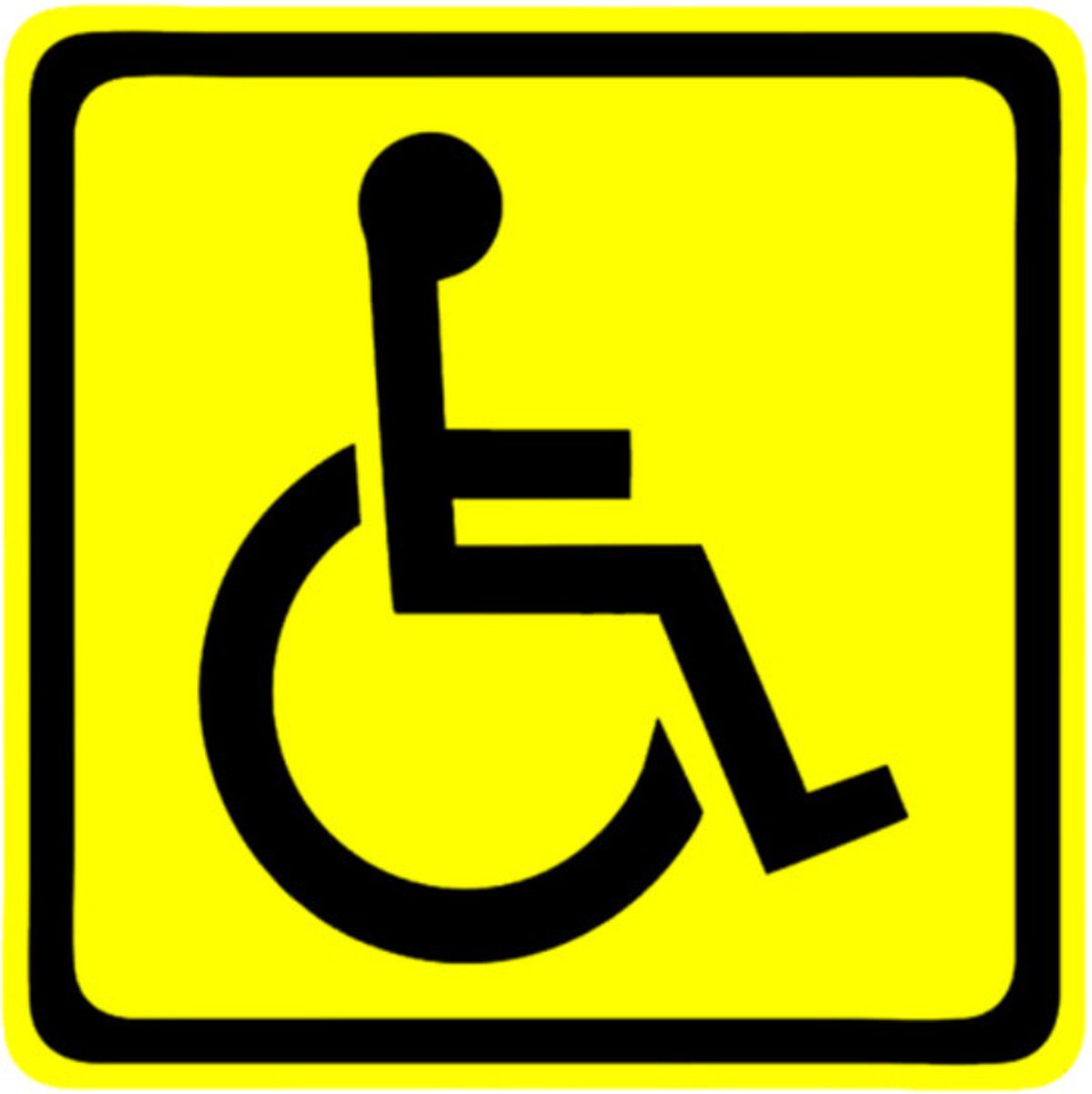 Gehandicapten sticker met rolstoel - geel - Autosticker 8 x 8 cm - Invalide sticker