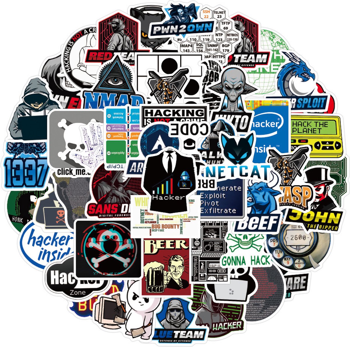 Hacker Stickers - Set 50 stuks - Computer Programmeur/Coderen Laptopstickers - Coole Stickers voor volwassenen