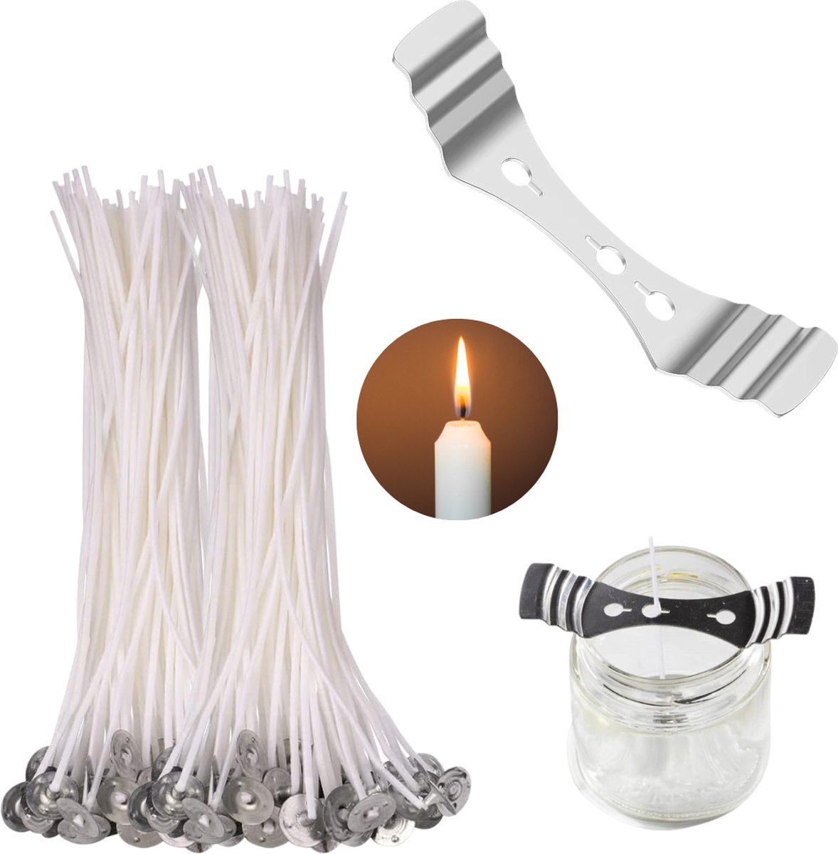  en & Lontenhouder - 100x Lont 12CM & Lontenhouder van metaal - Zelf kaarsen maken