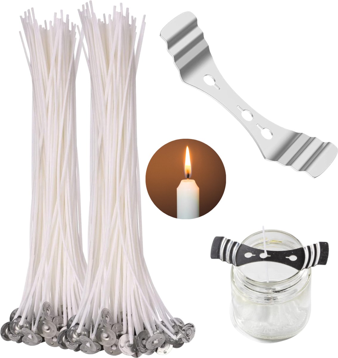 Kaarslonten & Lontenhouder - 100x Lont 20CM & 1x Lonten Houder van metaal - Zelf kaarsen maken