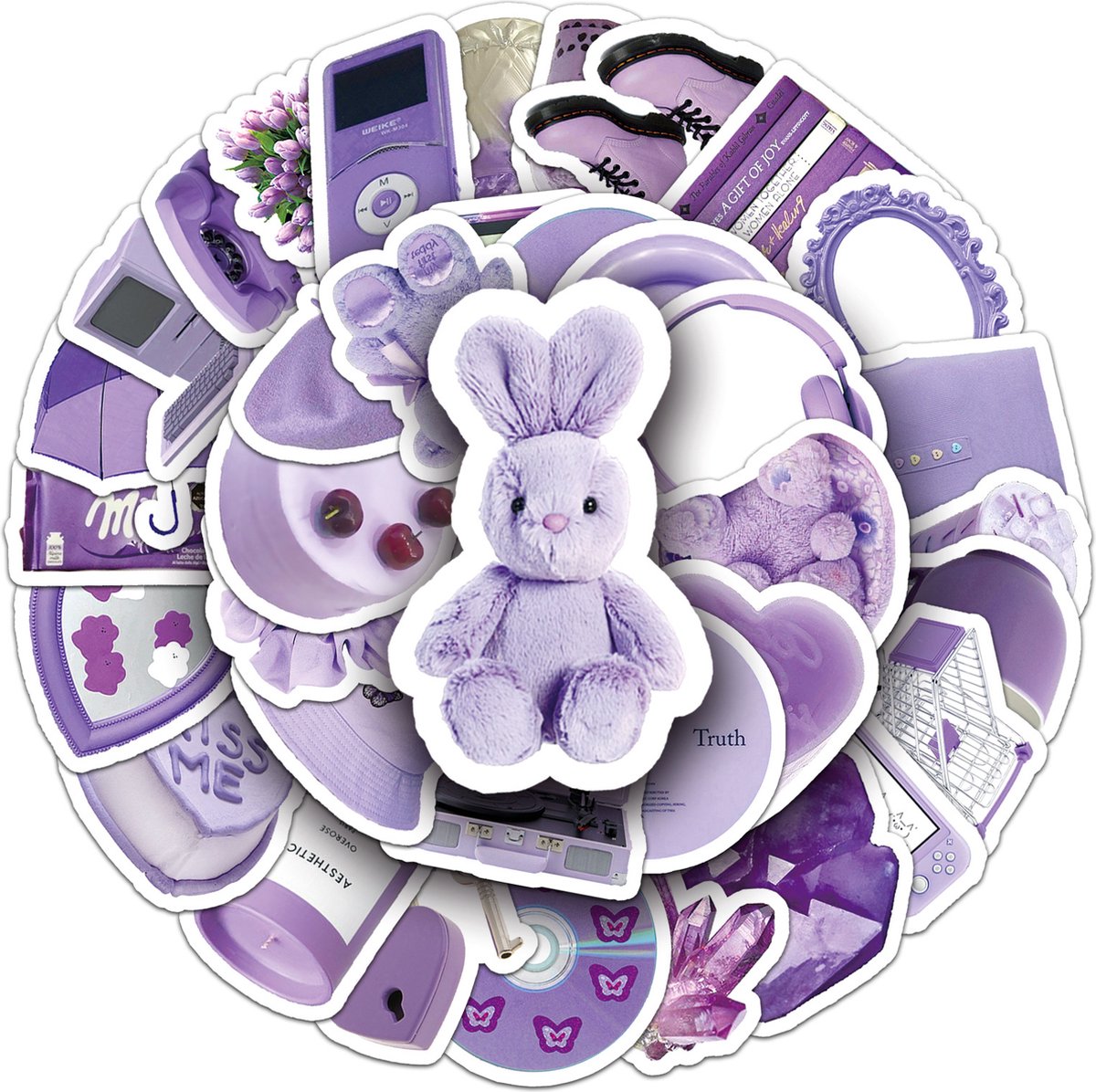 Paarse Sticker set - 50 VSCO Aesthetic Stickers - 4x4CM - Stickers voor Telefoon, Laptop, Bullet Journal etc.