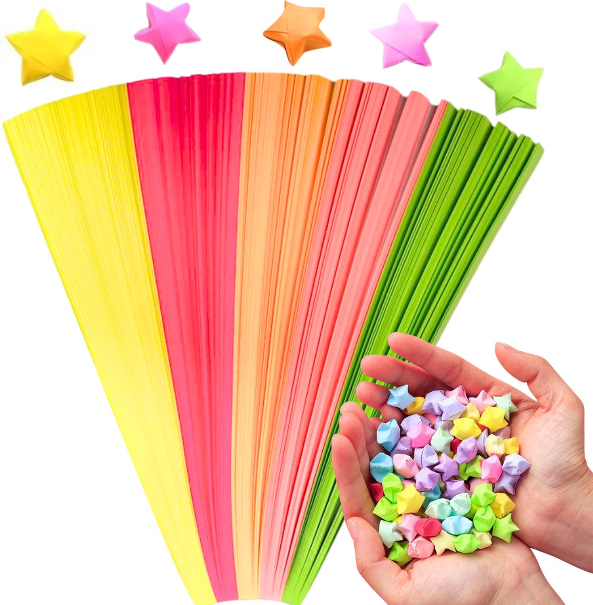 Papierstroken in 5 neon kleuren - 540 stuks - 1CM x 24CM - Vlechtstroken - Origami Papier voor sterren - Lucky Stars vouwen