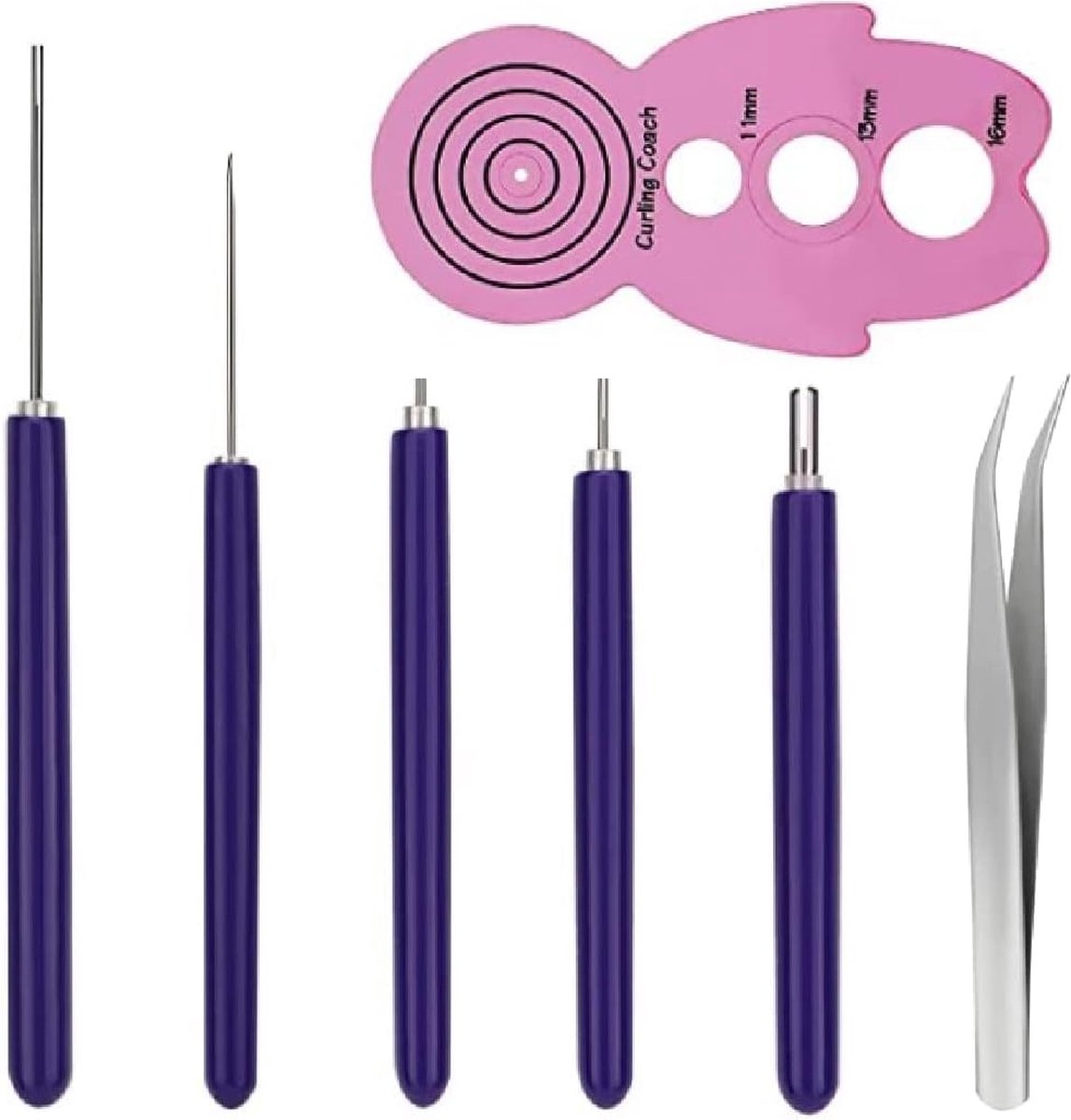 Quilling hulp - Set met gereedschap voor filigraanpapier kunst - 5x Rolpen & Curling Coach vorm & Pincet - papierkunst tools