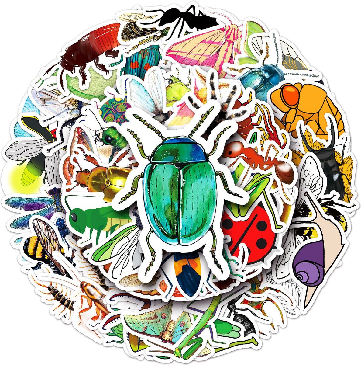 Sticker mix met Insecten - 50 stuks - 5x7CM - Entomologie/Kever/Spin/Vlinder/Libelle
