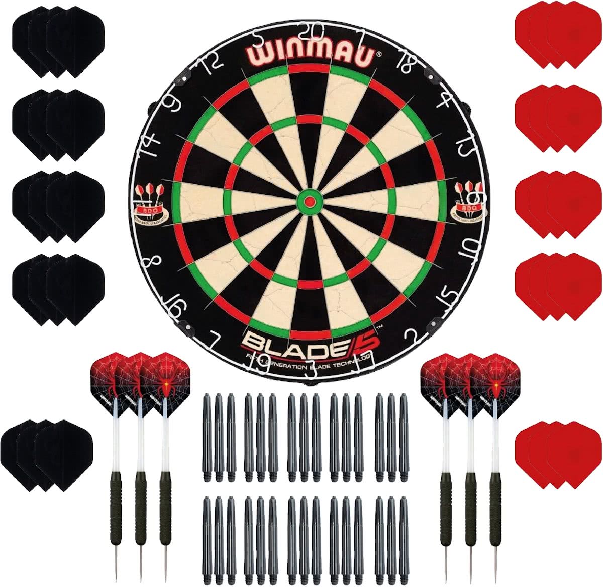 Winmau set - Winmau Blade 5 - dartbord - plus 2 sets - dartpijlen - plus 30 - dartflights - plus 30 - dartshafts