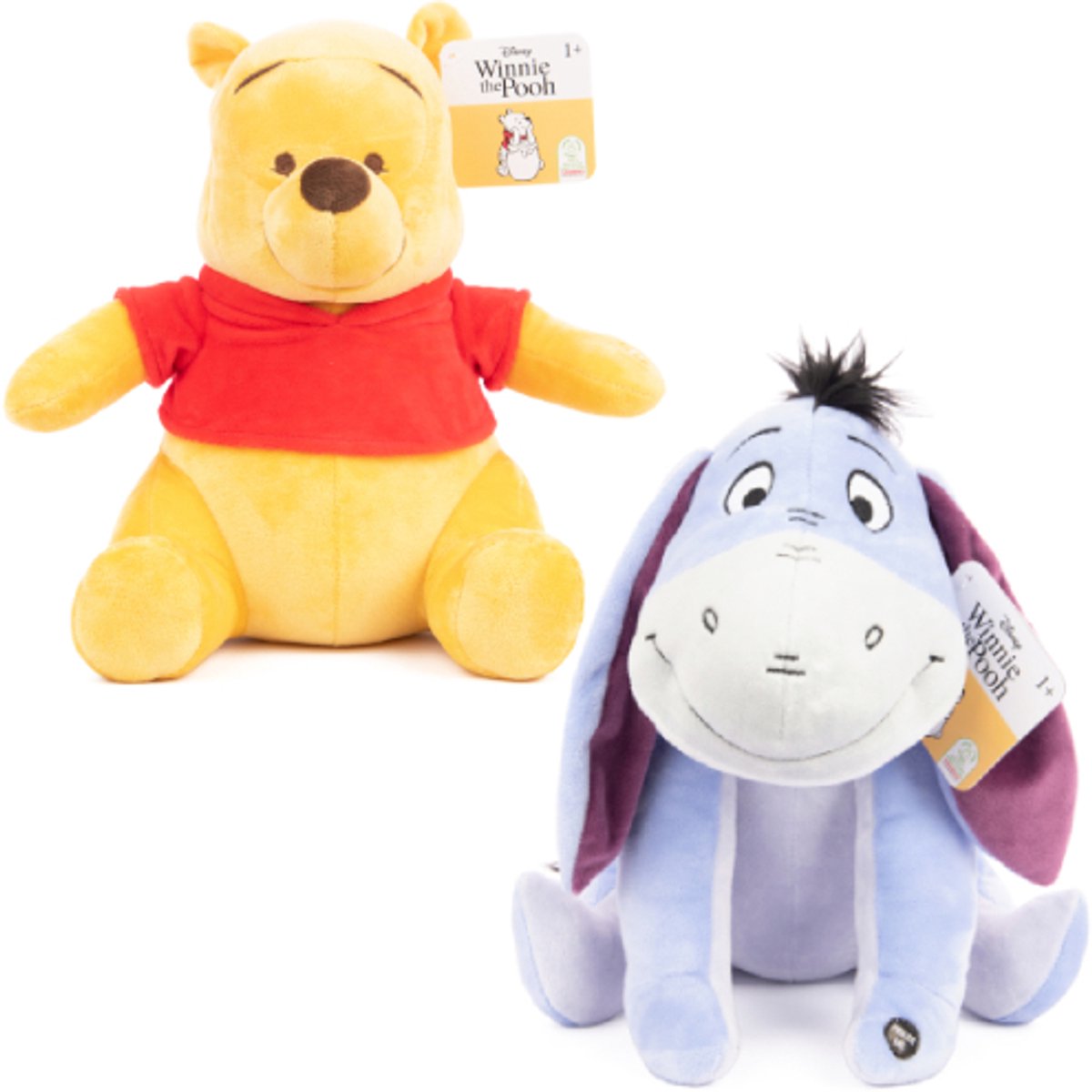 Winnie + Iejoor met Geluid Disney Pluche Knuffel Set 20 cm - Winnie the Pooh Bear Speelgoed Knuffels voor Kinderen Jongens Meisjes - Winnie de Poeh, Eeyore, Tigger, Tijgertje, Knorretje, Teigetje, Iejoor