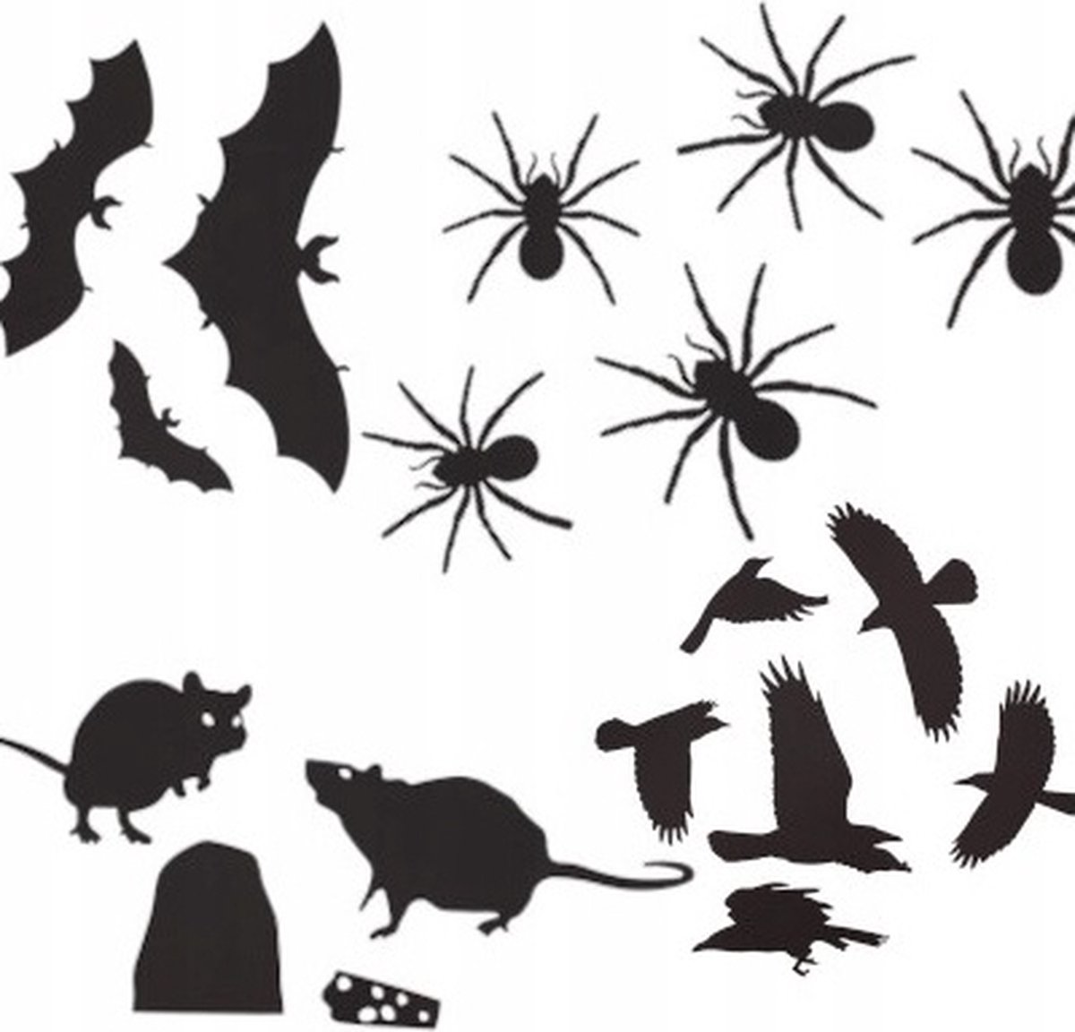 48x Halloween Muurgriezels Zwart - Vleermuizen - Ratten - Kraaien - Spinnen Muurdecoratie Raamdecoratie Halloween