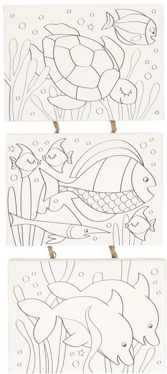Canvas schilderset onderwaterwereld schilderen set van 3 stuks kind.