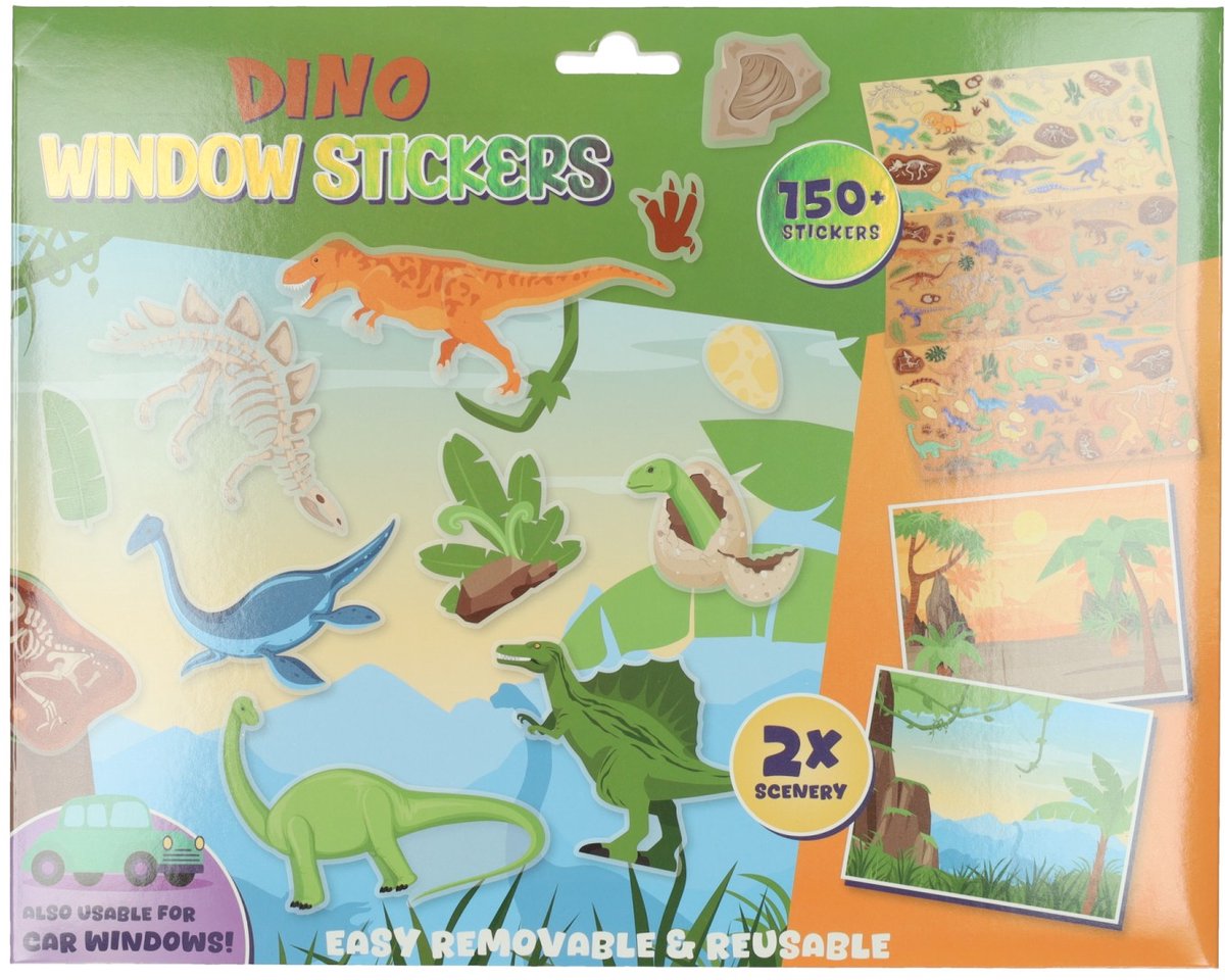 Herbruikbare Dino Raamstickers, 150st.