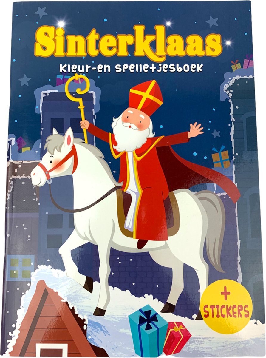 Sinterklaas Kleur- en Spelletjesboek met stickers - Sint en Piet doeboek 48 paginas