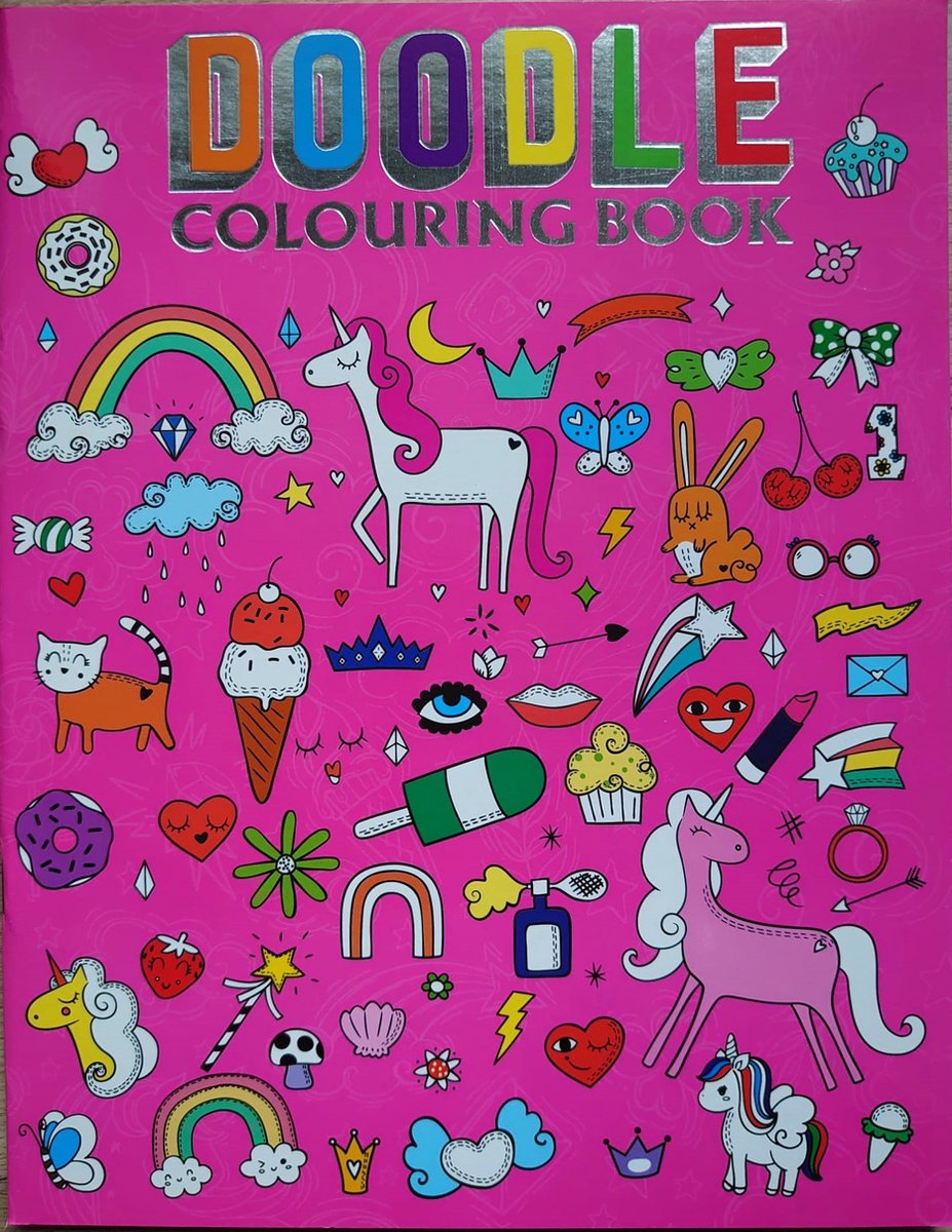 Roze unicorn doodle kleurboek voor meisjes, met eenhoorns / paardjes (pony) en andere dieren (creatief kleuren en tekenen / droedels / schoencadeau / kinderfeestje / Sint en Kerstmis)
